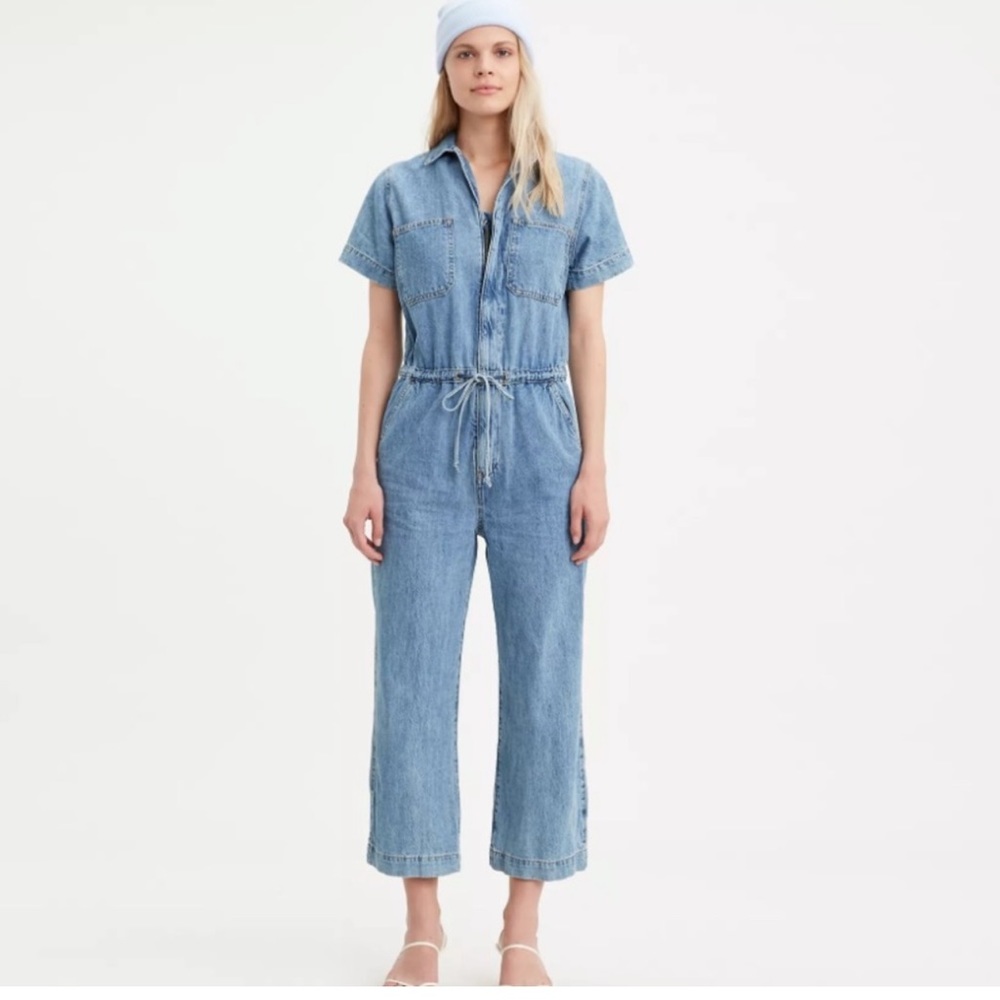 LEVI’S Jumpsuit/ Utility Overalls Wide Leg, Blue Jean Denim- Anthropologie